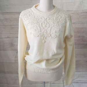 Vintage ♡ Sparkling Beaded Cream Knit Sweater